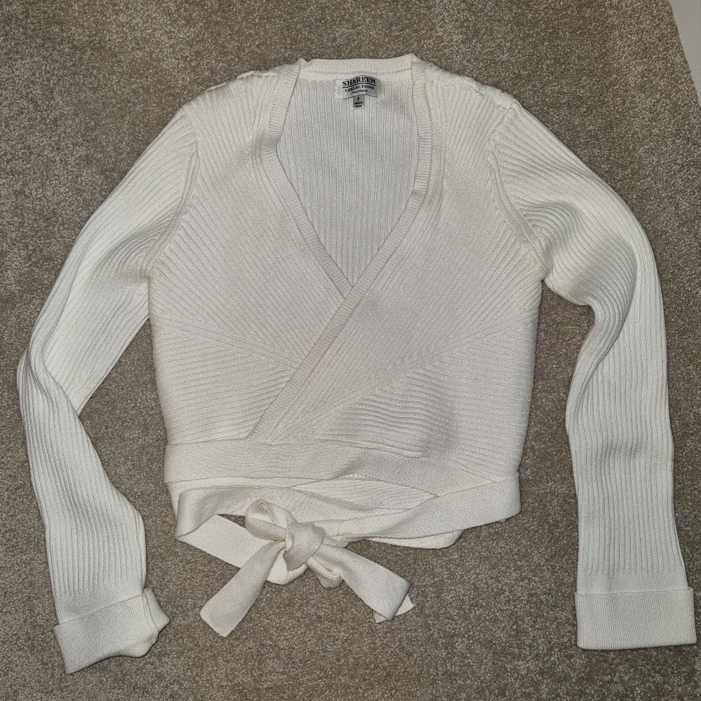 Petal &Pup White Ribbed Wrap Sweater